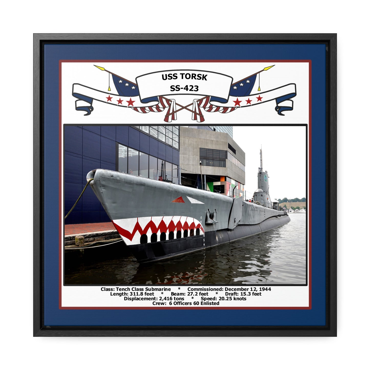USS Torsk SS-423 Navy Floating Frame Photo Front View