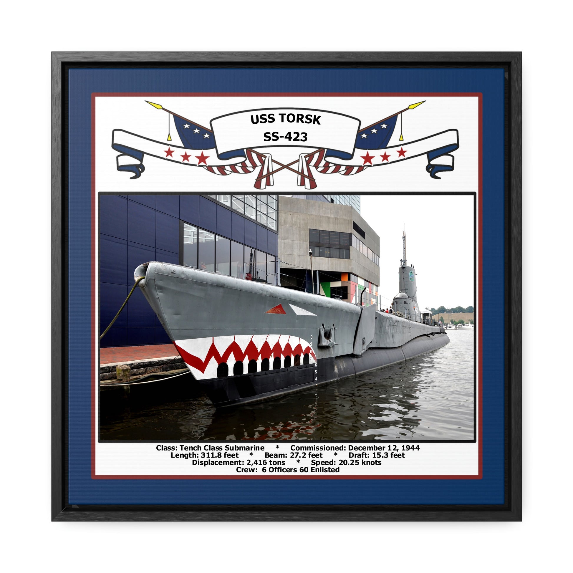 USS Torsk SS-423 Navy Floating Frame Photo Front View