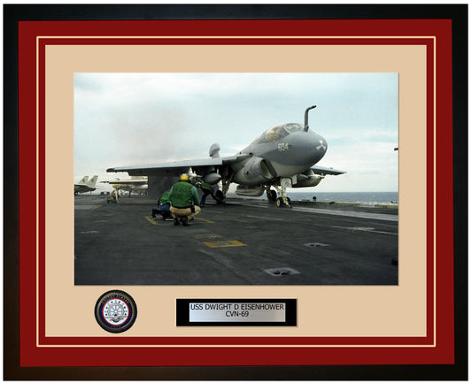 USS DWIGHT D EISENHOWER CVN-69 Framed Navy Ship Photo Burgundy