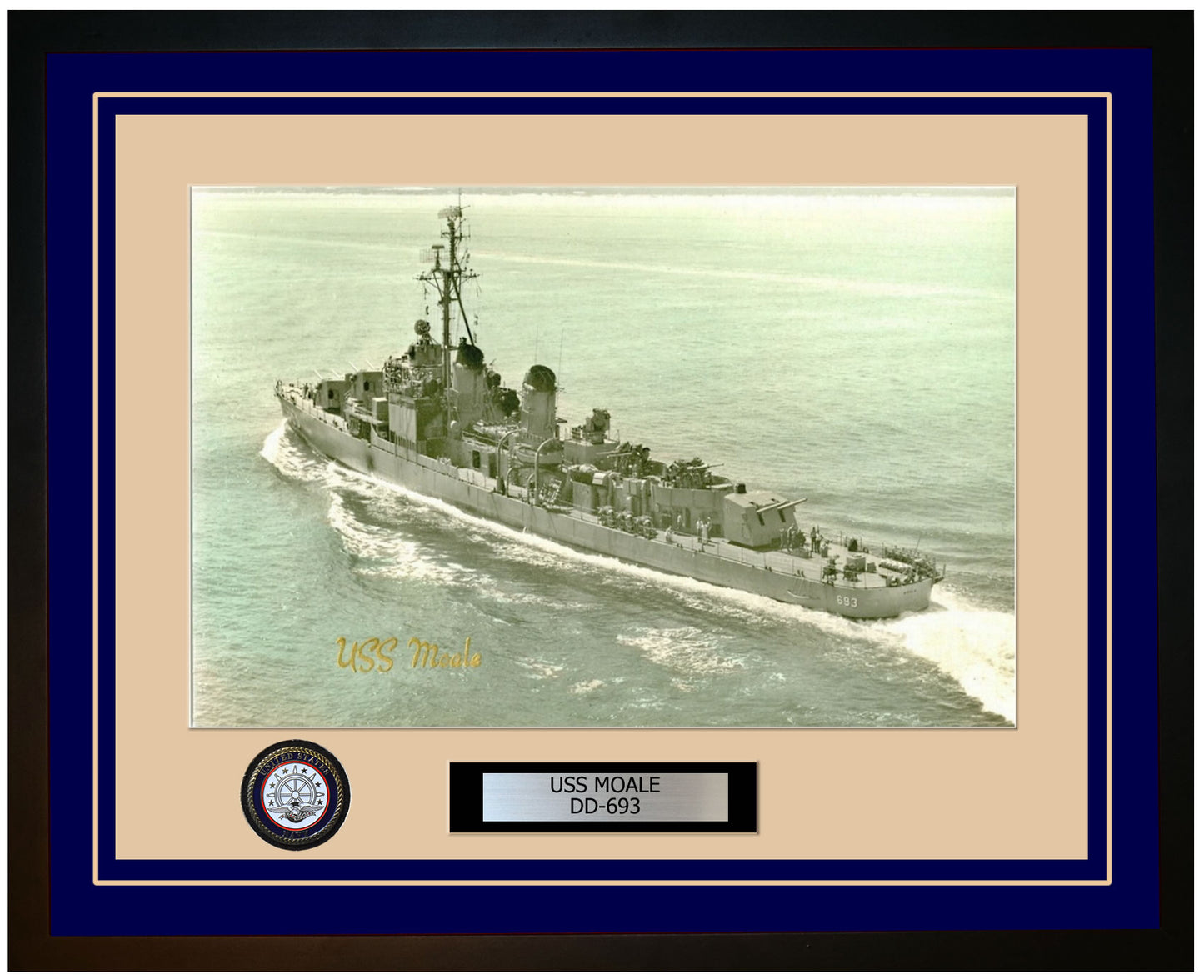 USS MOALE DD-693 Framed Navy Ship Photo Blue
