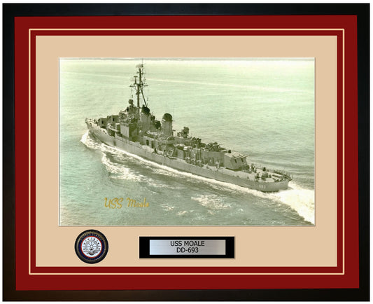USS MOALE DD-693 Framed Navy Ship Photo Burgundy