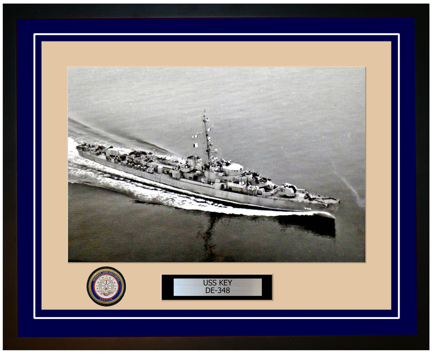 USS Key DE-348 Framed Navy Ship Photo Blue