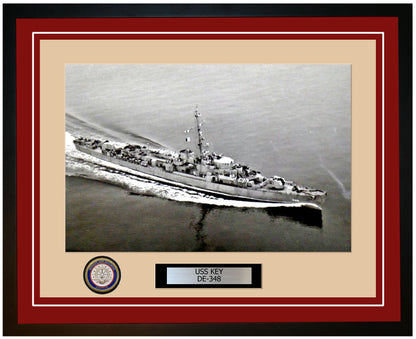 USS Key DE-348 Framed Navy Ship Photo Burgundy