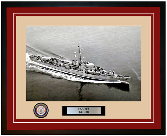 USS Key DE-348 Framed Navy Ship Photo Burgundy