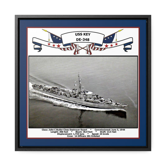 USS Key DE-348 Navy Floating Frame Photo Front View
