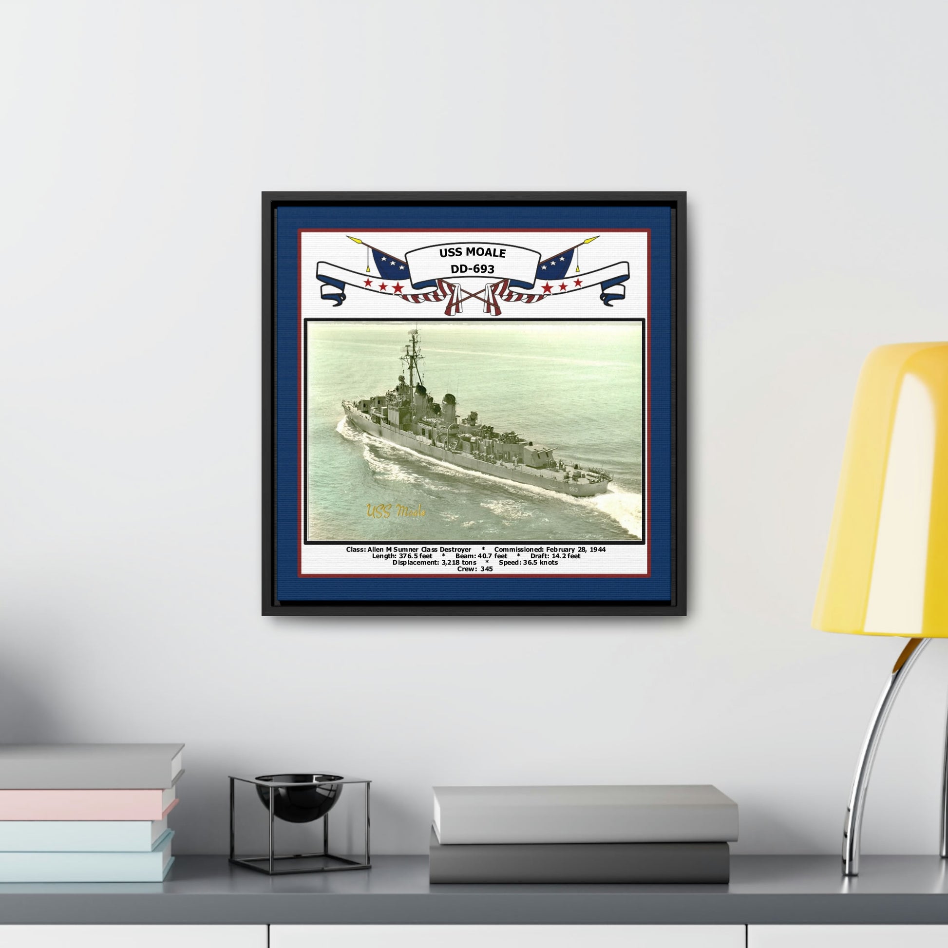 USS Moale DD-693 Navy Floating Frame Photo Desk View