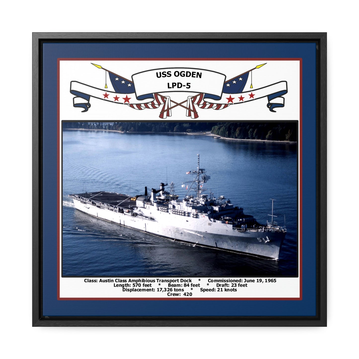 USS Ogden LPD-5 Navy Floating Frame Photo Front View