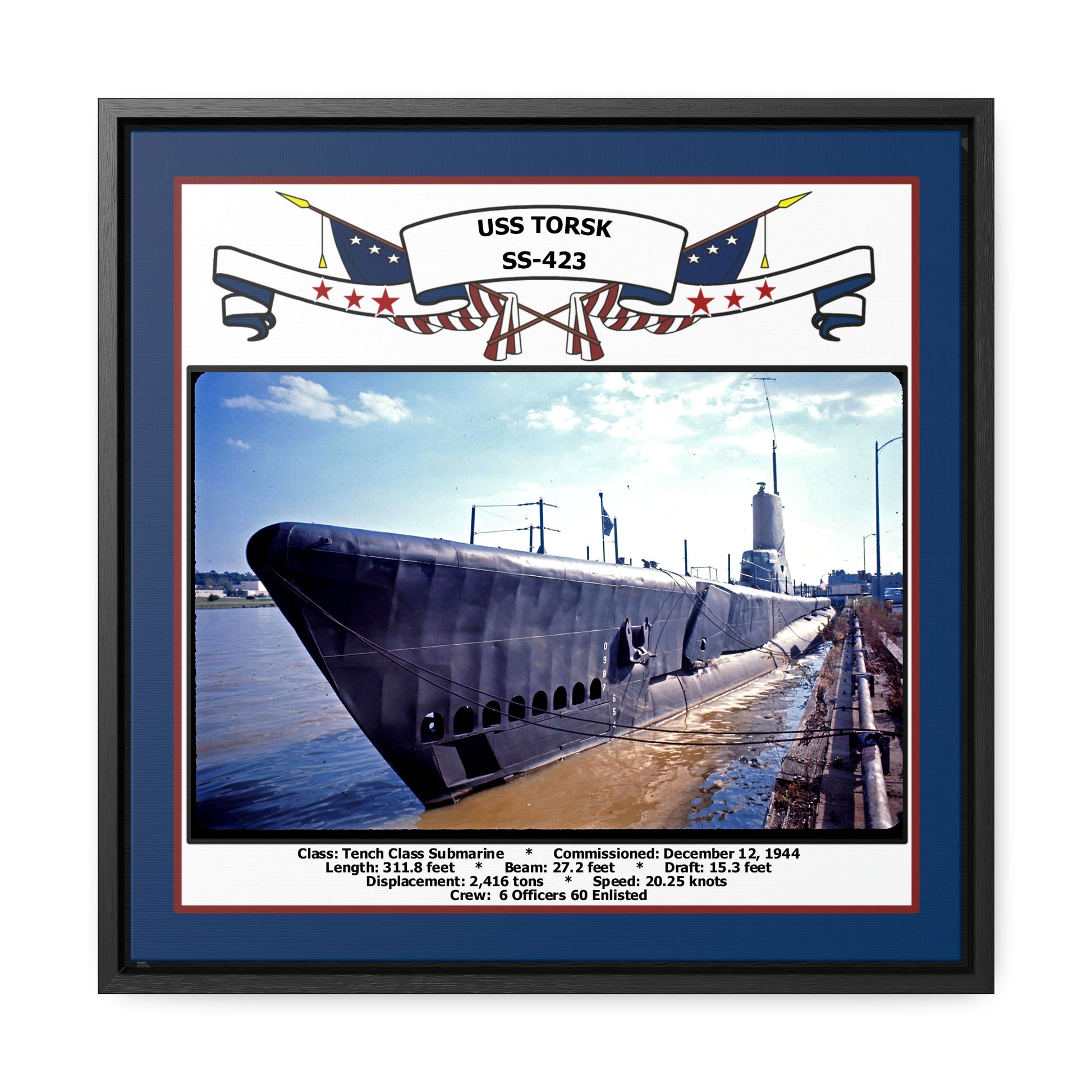 USS Torsk SS-423 Navy Floating Frame Photo Front View