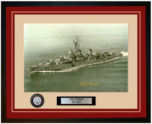 USS MOALE DD-693 Framed Navy Ship Photo Burgundy