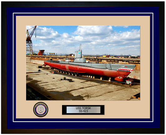 USS Torsk SS-423 Framed Navy Ship Photo Blue