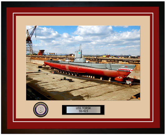 USS Torsk SS-423 Framed Navy Ship Photo Burgundy
