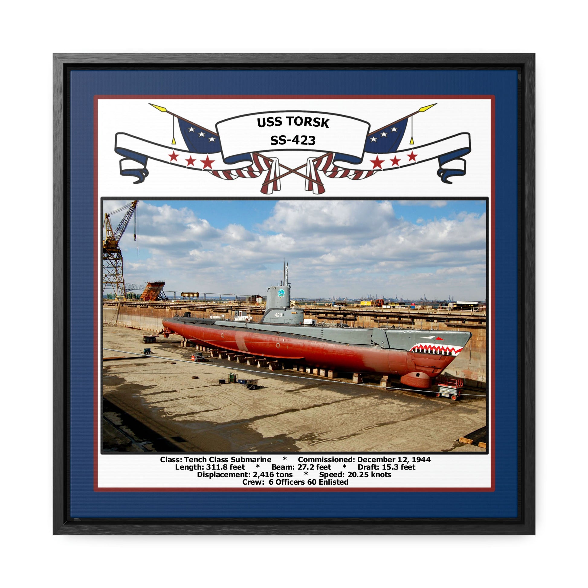 USS Torsk SS-423 Navy Floating Frame Photo Front View