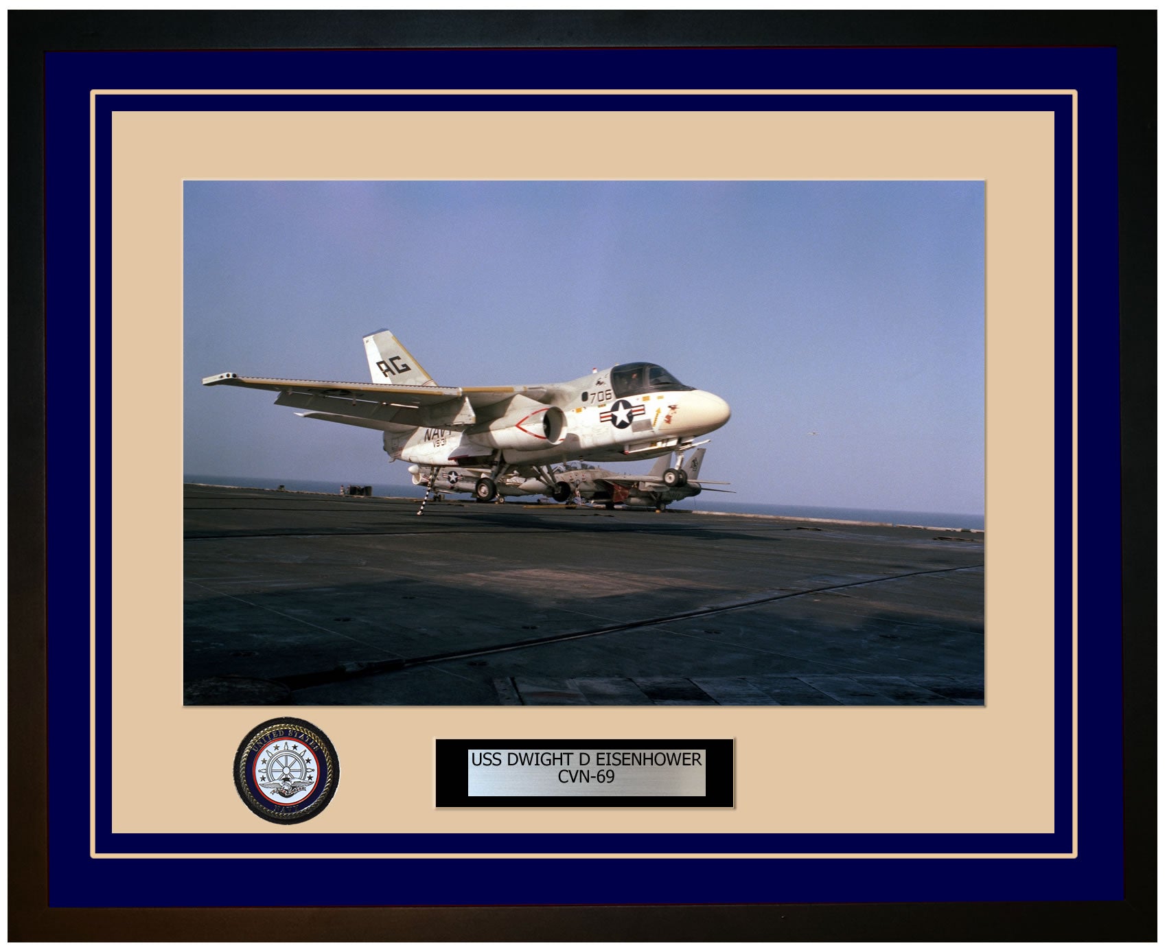 USS DWIGHT D EISENHOWER CVN-69 Framed Navy Ship Photo Blue