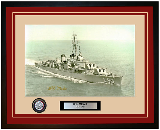 USS MOALE DD-693 Framed Navy Ship Photo Burgundy