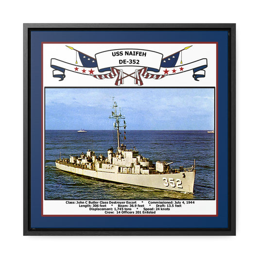 USS Naifeh DE-352 Navy Floating Frame Photo Front View