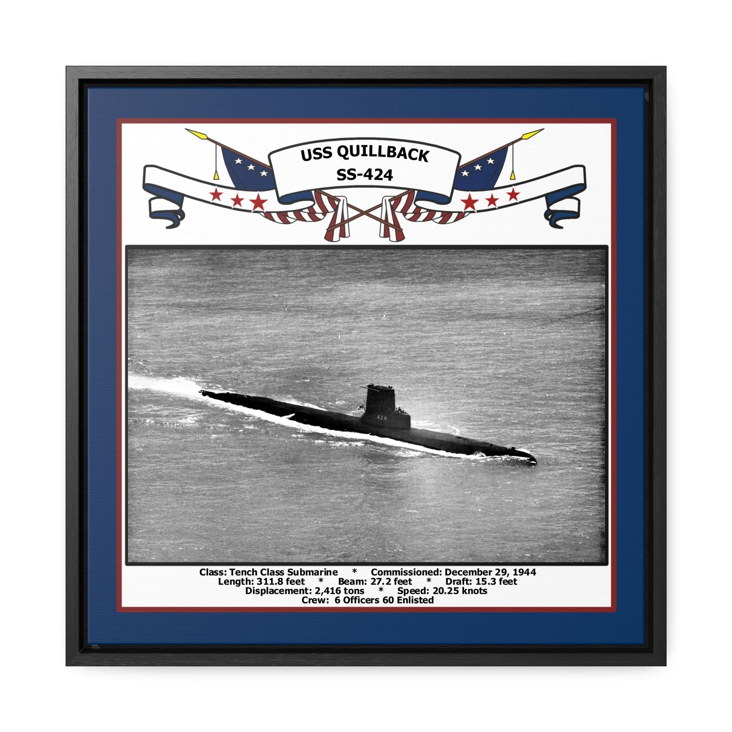 USS Quillback SS-424 Navy Floating Frame Photo Front View