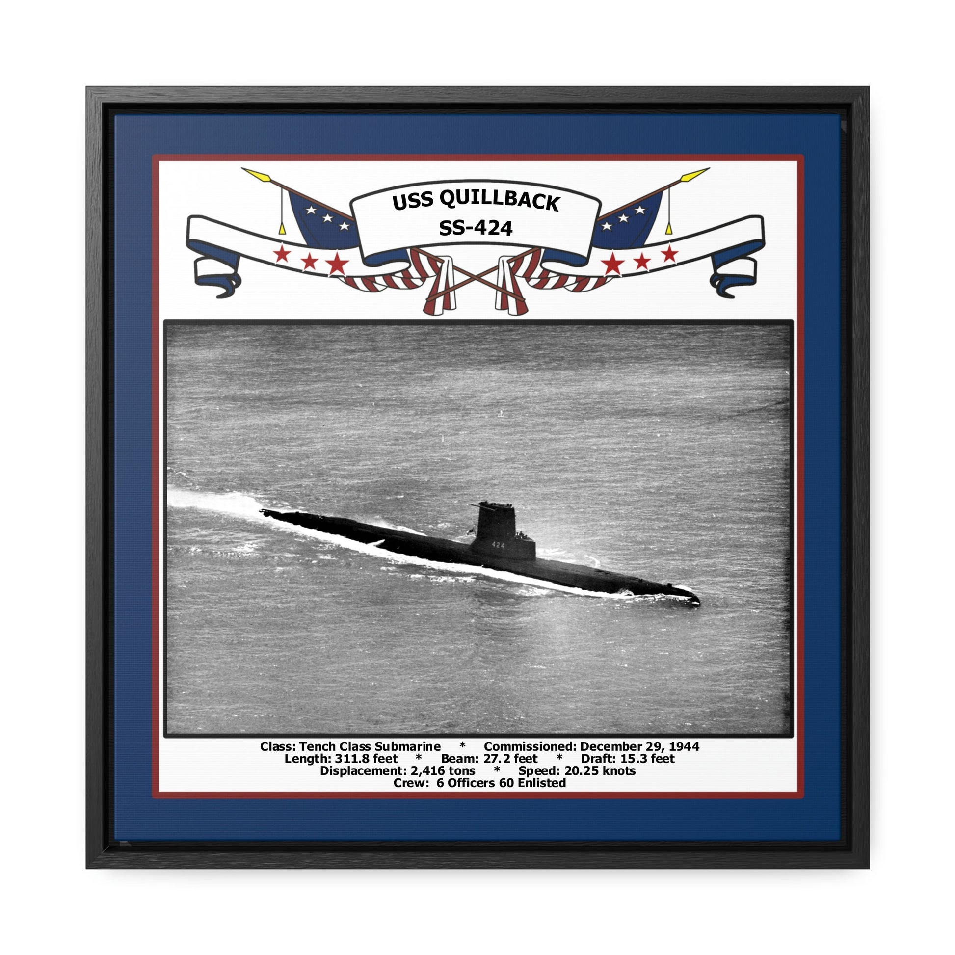 USS Quillback SS-424 Navy Floating Frame Photo Front View