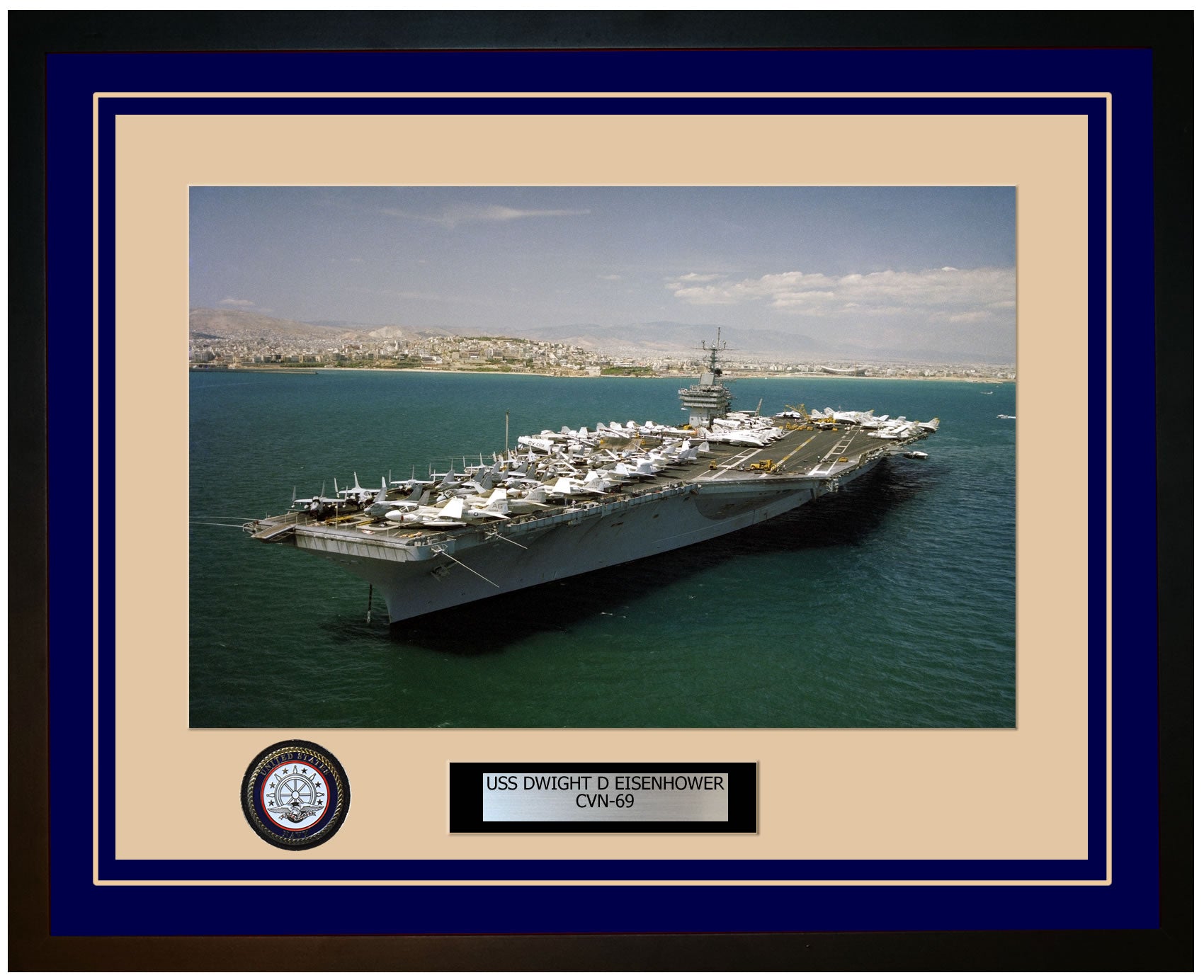 USS DWIGHT D EISENHOWER CVN-69 Framed Navy Ship Photo Blue