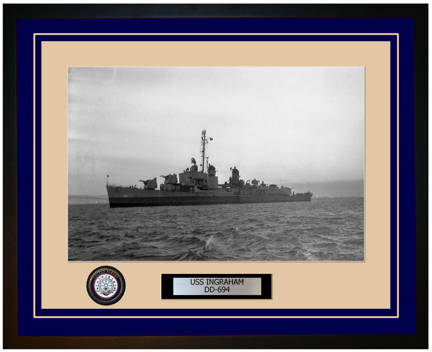USS INGRAHAM DD-694 Framed Navy Ship Photo Blue