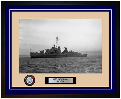 USS INGRAHAM DD-694 Framed Navy Ship Photo Blue