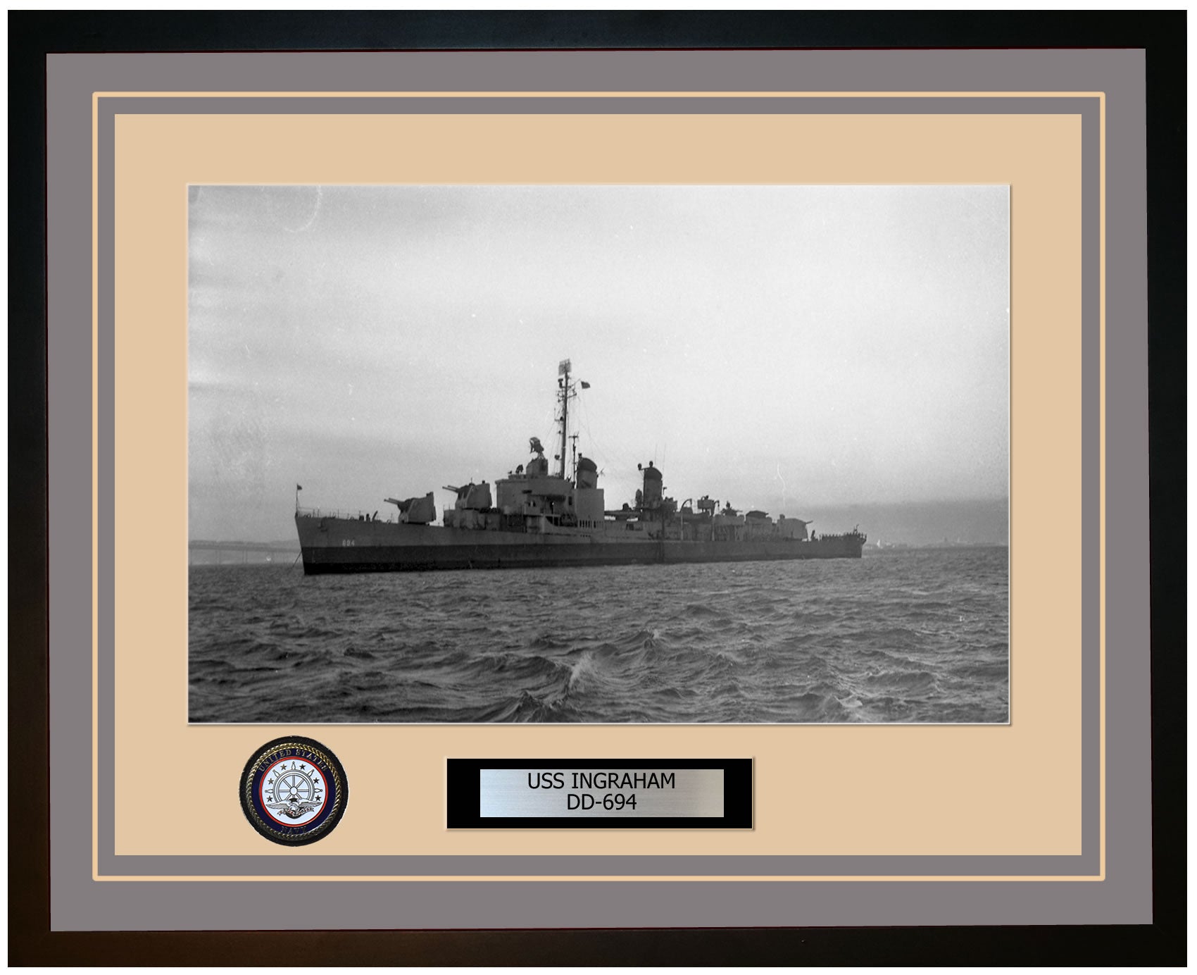 USS INGRAHAM DD-694 Framed Navy Ship Photo Grey