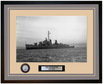 USS INGRAHAM DD-694 Framed Navy Ship Photo Grey