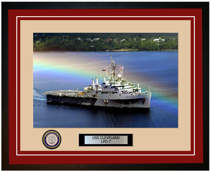 USS Cleveland LPD-7 Framed Navy Ship Photo Burgundy