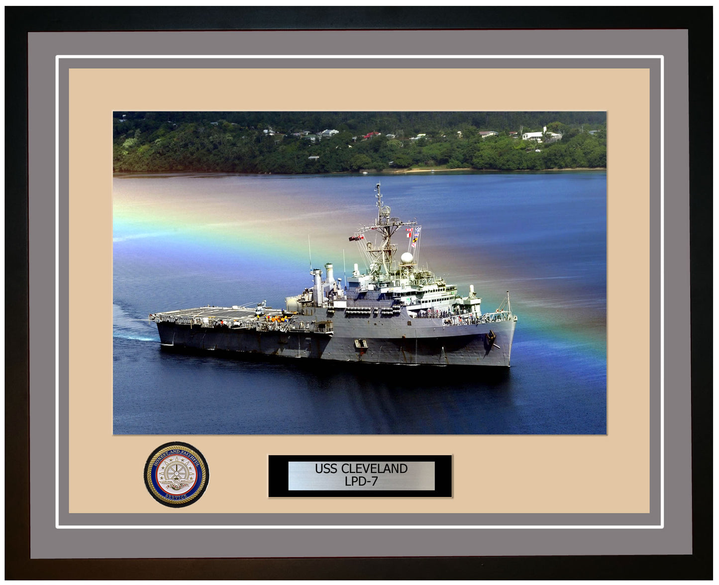 USS Cleveland LPD-7 Framed Navy Ship Photo Grey