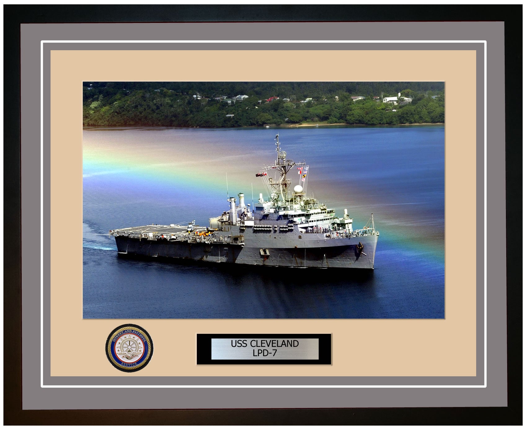 USS Cleveland LPD-7 Framed Navy Ship Photo Grey