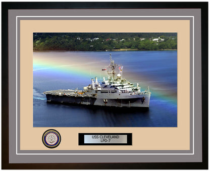 USS Cleveland LPD-7 Framed Navy Ship Photo Grey