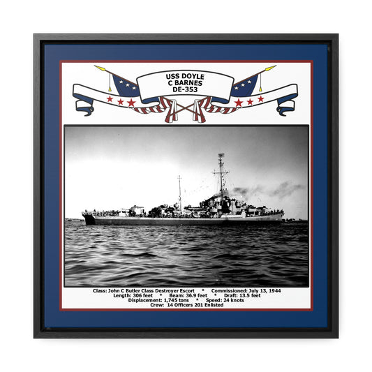 USS Doyle C Barnes DE-353 Navy Floating Frame Photo Front View