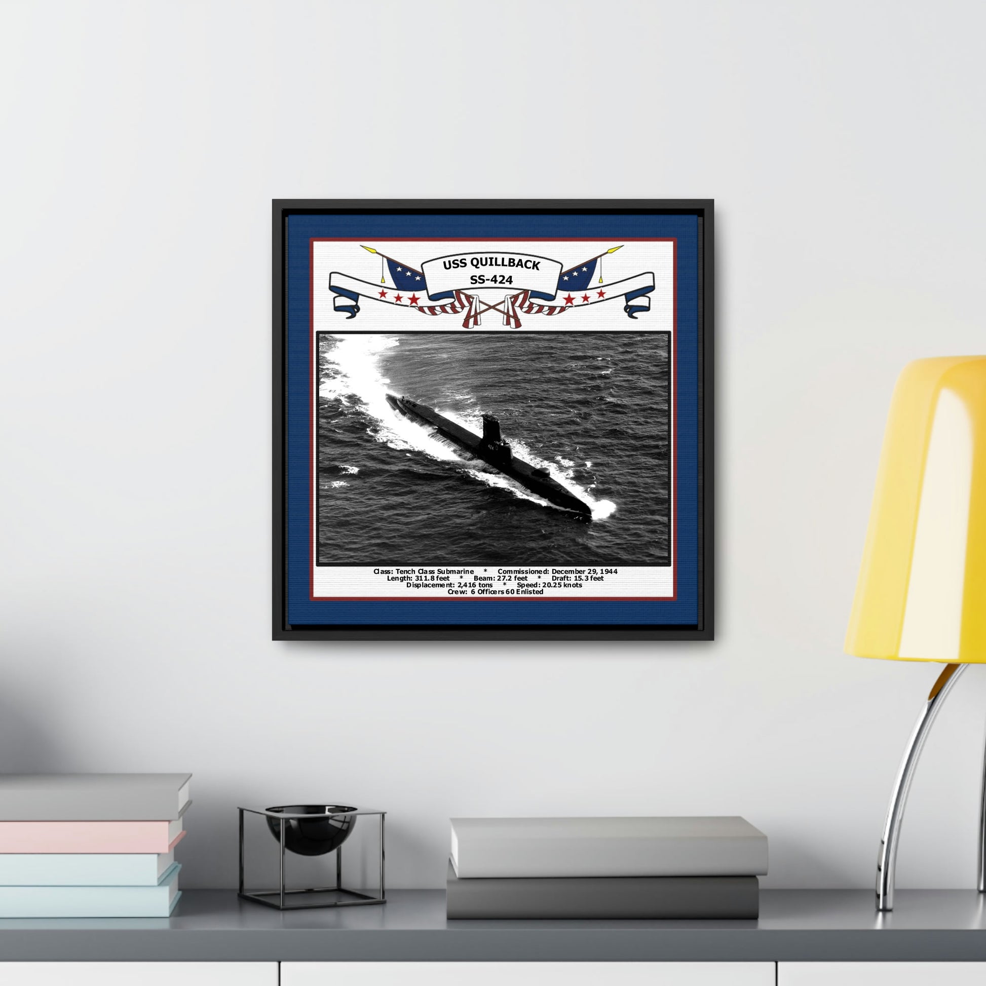 USS Quillback SS-424 Navy Floating Frame Photo Desk View