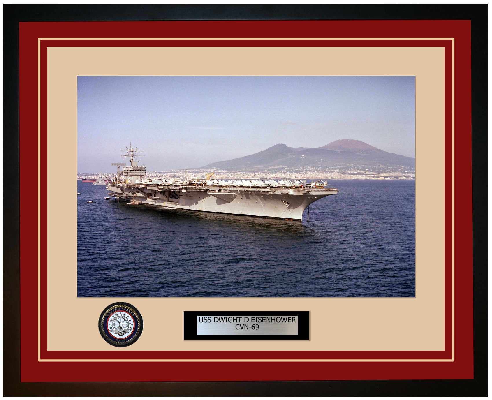USS DWIGHT D EISENHOWER CVN-69 Framed Navy Ship Photo Burgundy