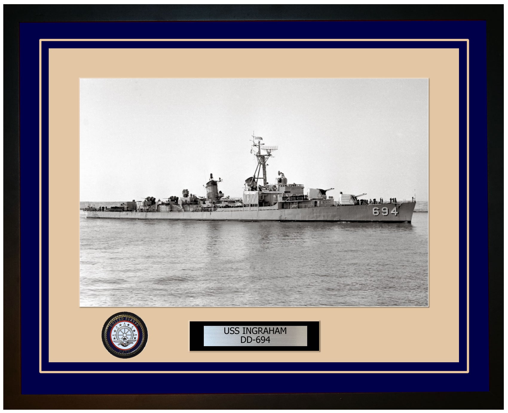 USS INGRAHAM DD-694 Framed Navy Ship Photo Blue