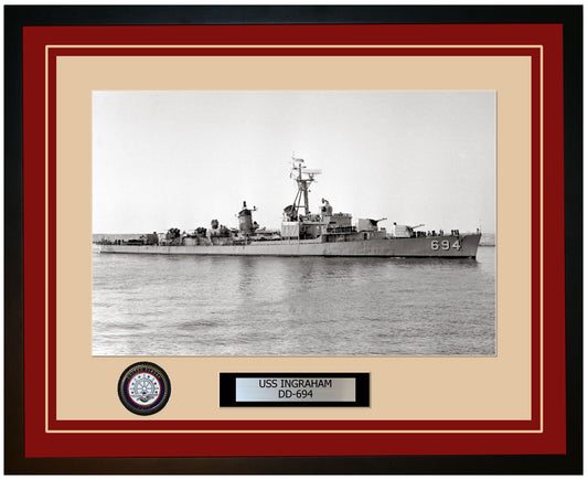 USS INGRAHAM DD-694 Framed Navy Ship Photo Burgundy