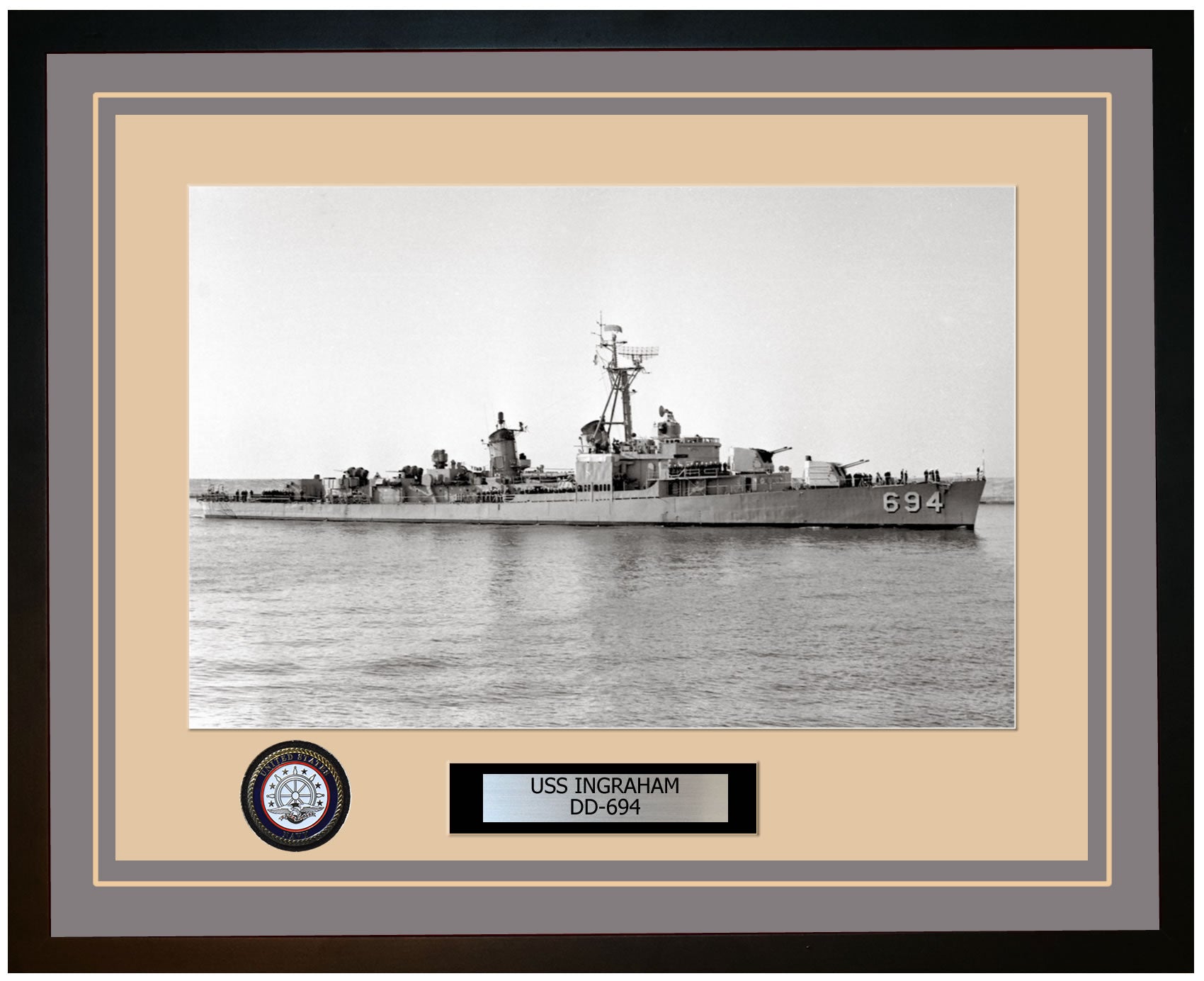 USS INGRAHAM DD-694 Framed Navy Ship Photo Grey