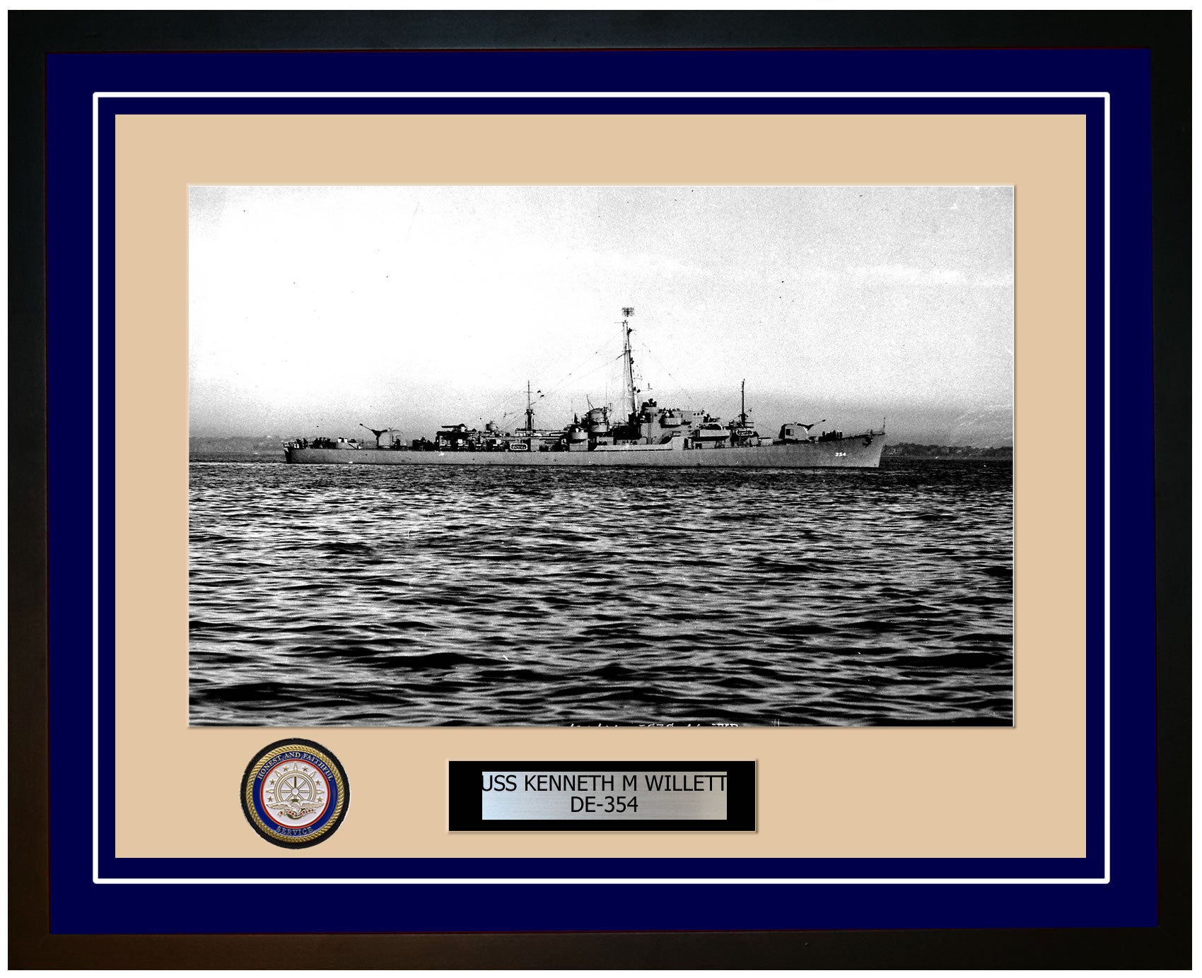 USS Kenneth M Willett DE-354 Framed Navy Ship Photo Blue