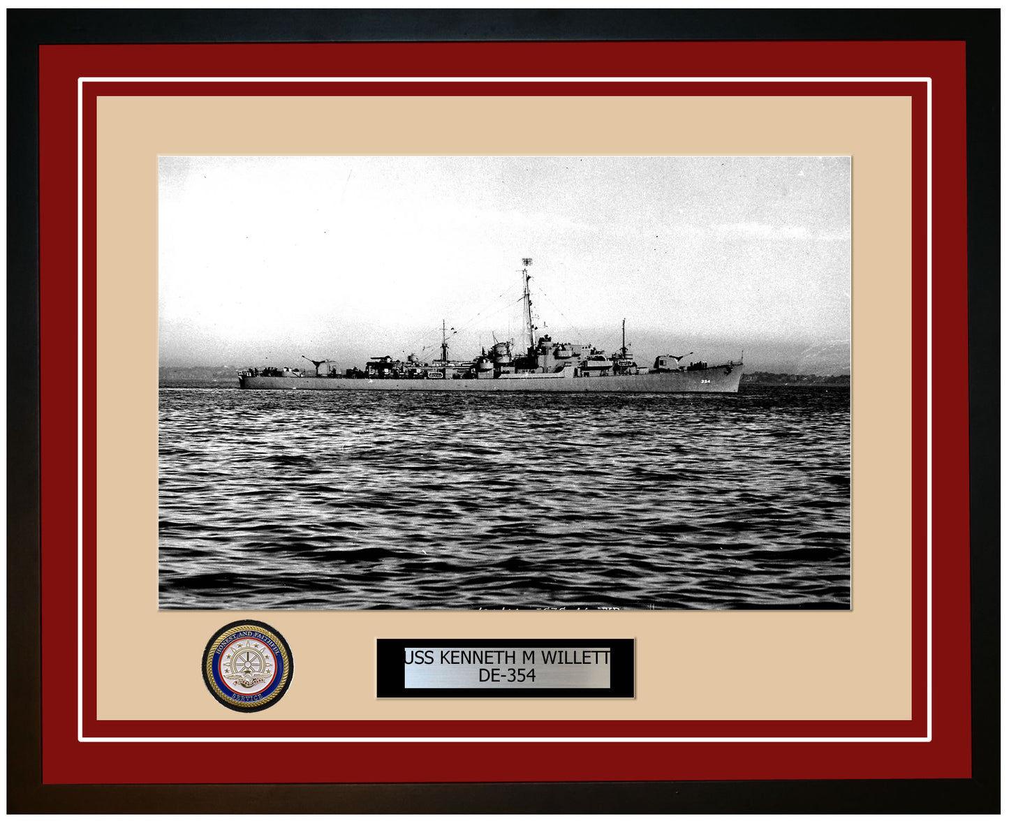 USS Kenneth M Willett DE-354 Framed Navy Ship Photo Burgundy