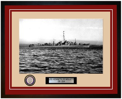 USS Kenneth M Willett DE-354 Framed Navy Ship Photo Burgundy