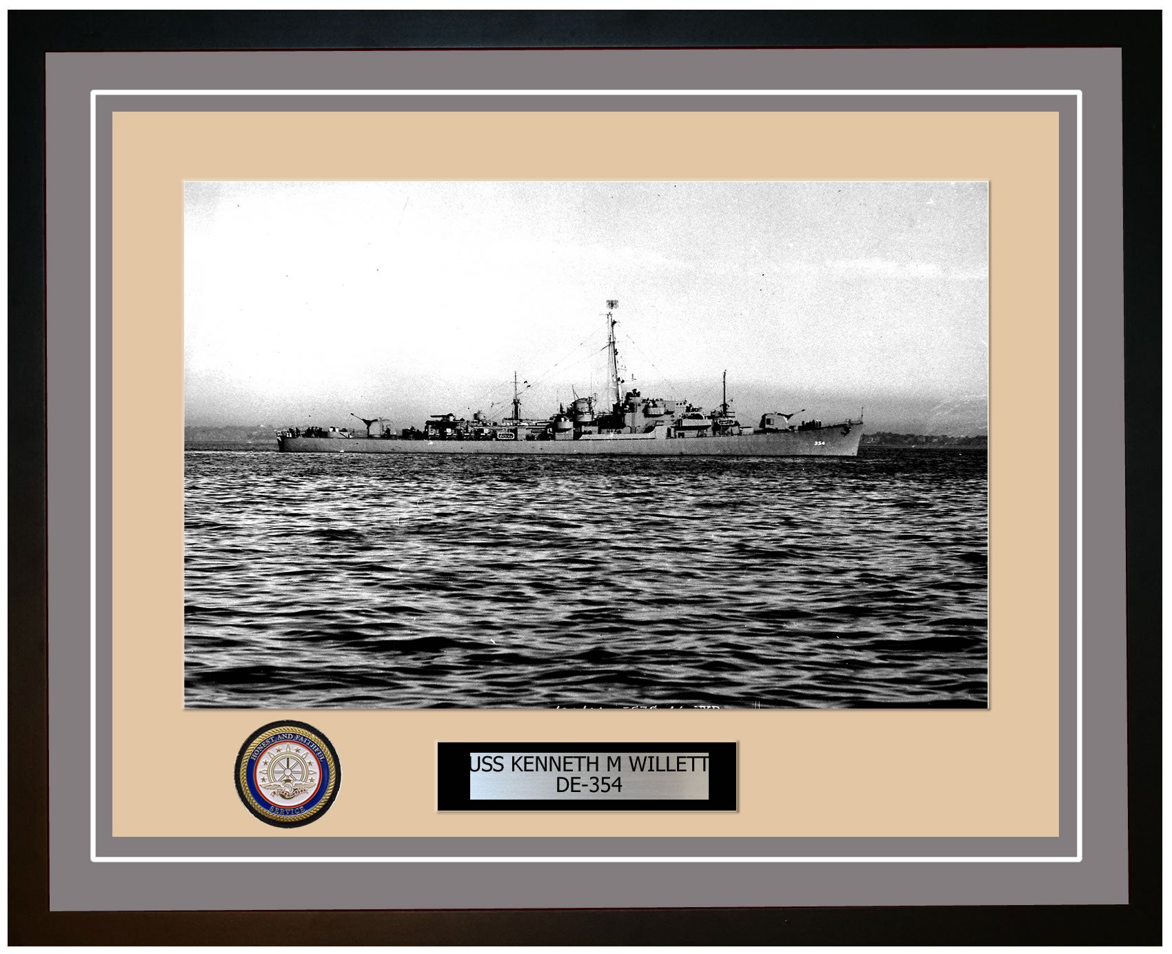 USS Kenneth M Willett DE-354 Framed Navy Ship Photo Grey