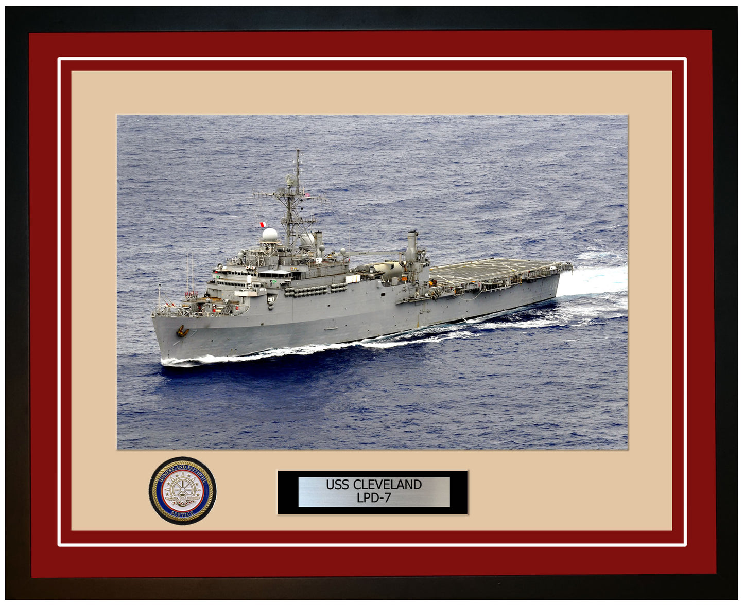 USS Cleveland LPD-7 Framed Navy Ship Photo Burgundy