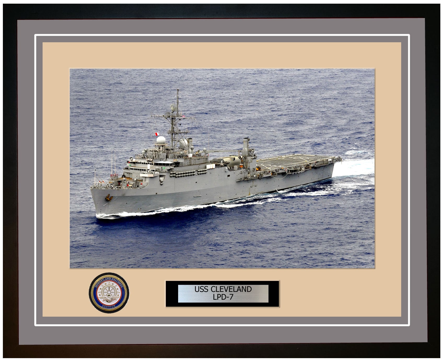 USS Cleveland LPD-7 Framed Navy Ship Photo Grey