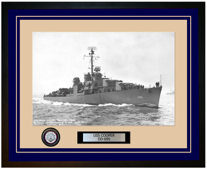 USS COOPER DD-695 Framed Navy Ship Photo Blue