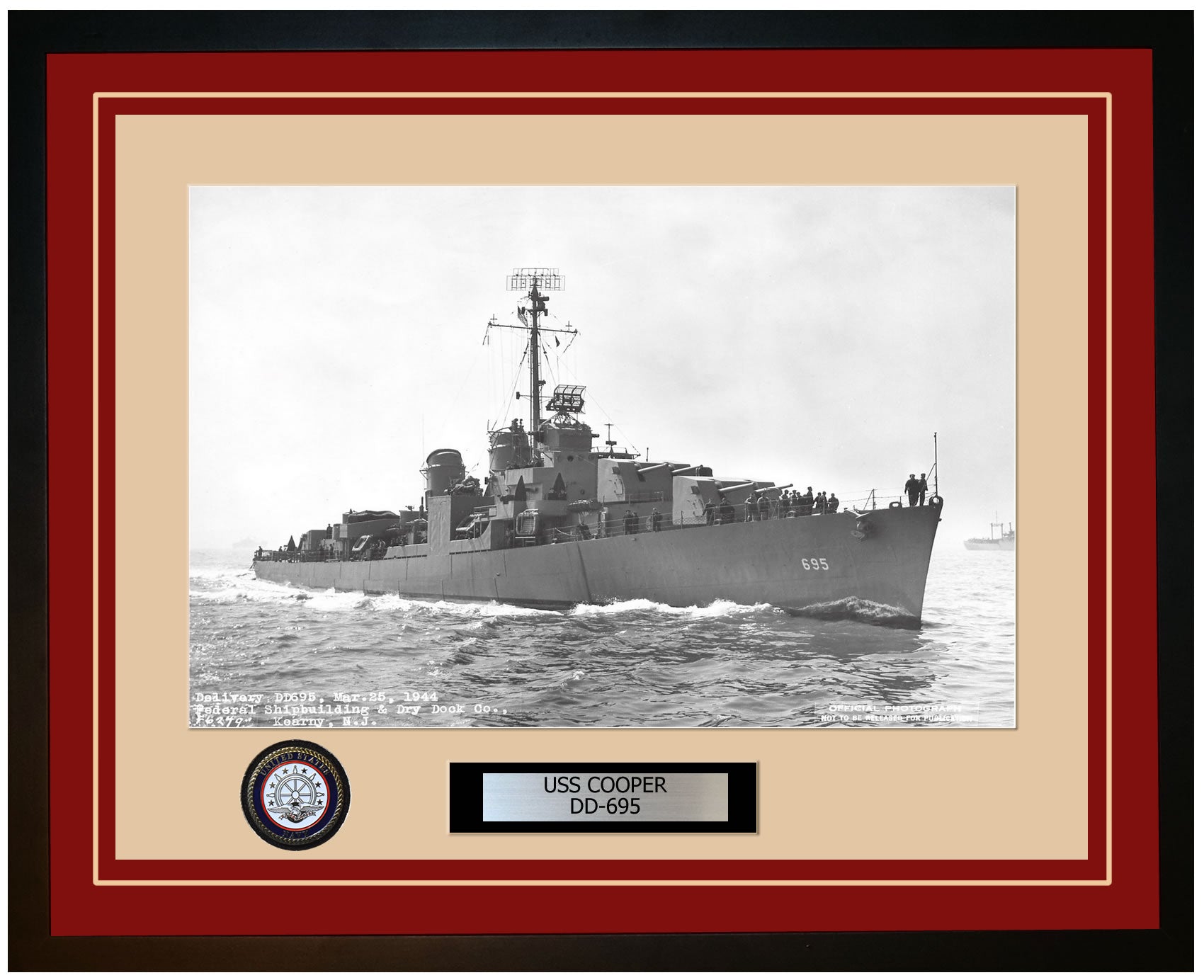 USS COOPER DD-695 Framed Navy Ship Photo Burgundy