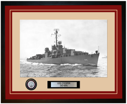 USS COOPER DD-695 Framed Navy Ship Photo Burgundy
