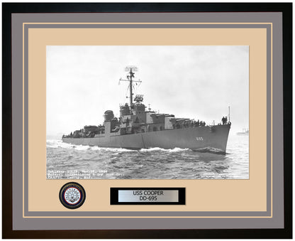 USS COOPER DD-695 Framed Navy Ship Photo Grey