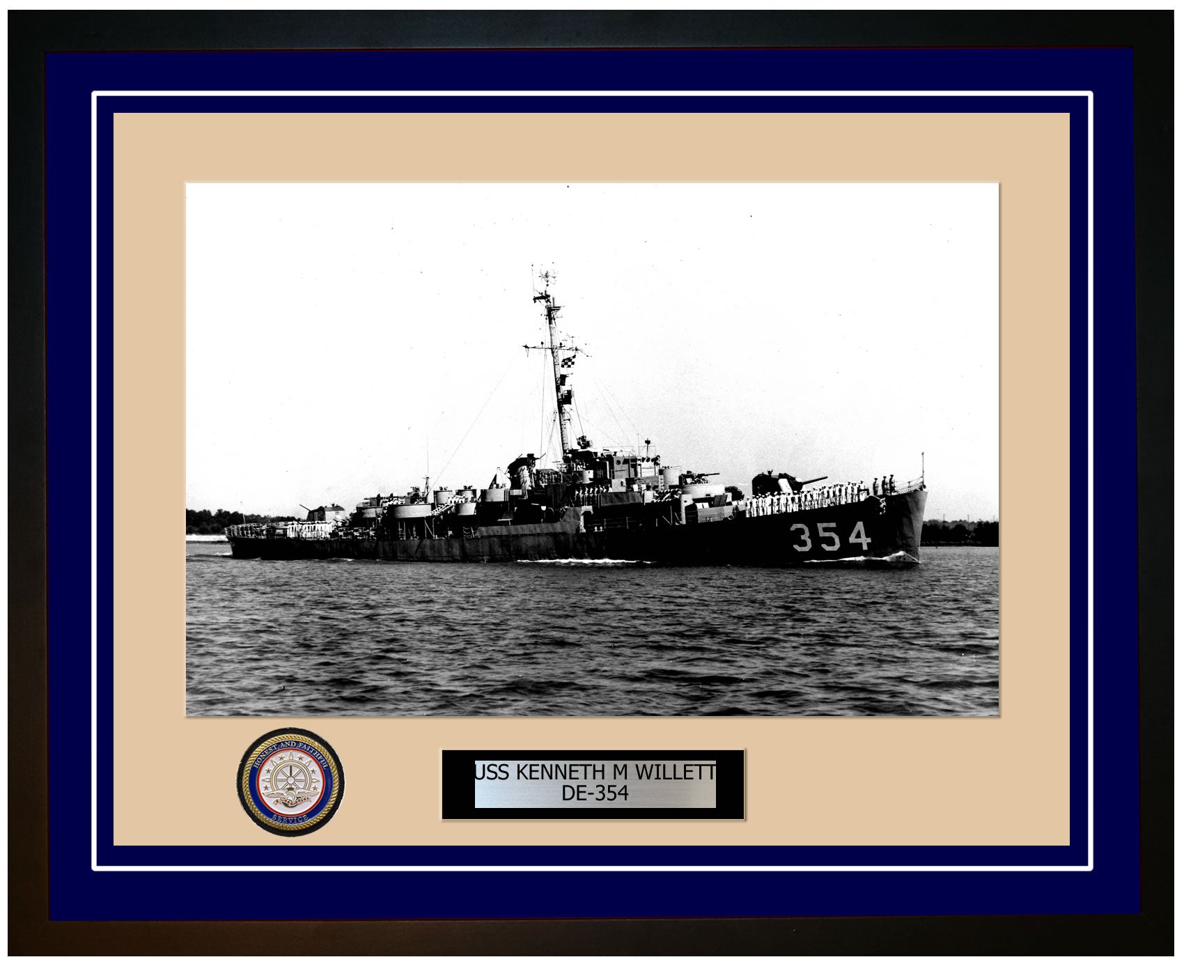 USS Kenneth M Willett DE-354 Framed Navy Ship Photo Blue