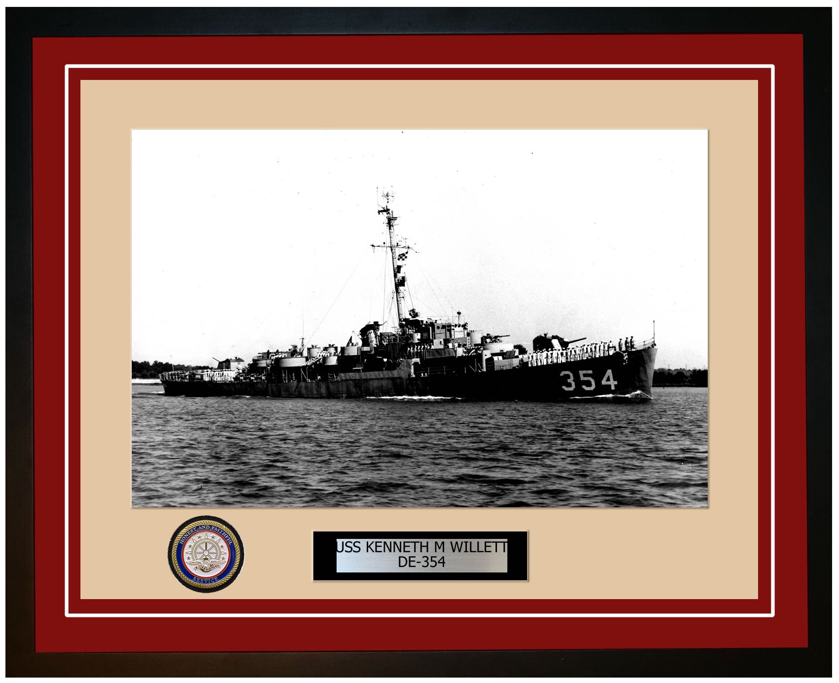 USS Kenneth M Willett DE-354 Framed Navy Ship Photo Burgundy