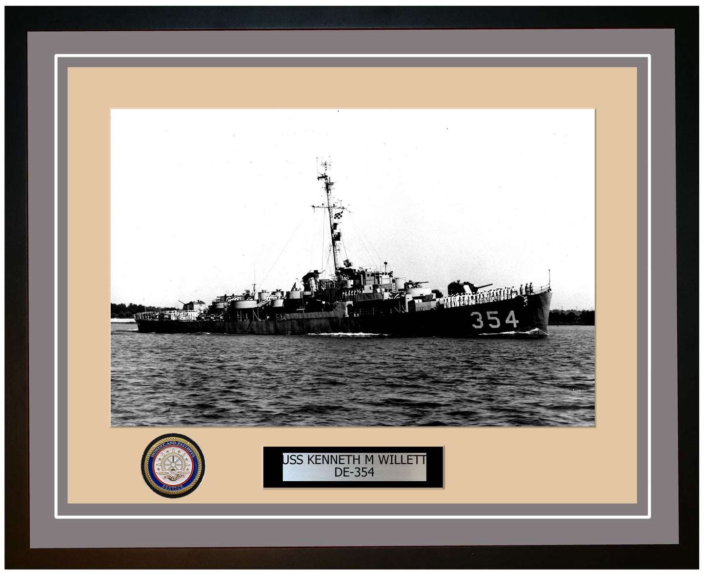 USS Kenneth M Willett DE-354 Framed Navy Ship Photo Grey