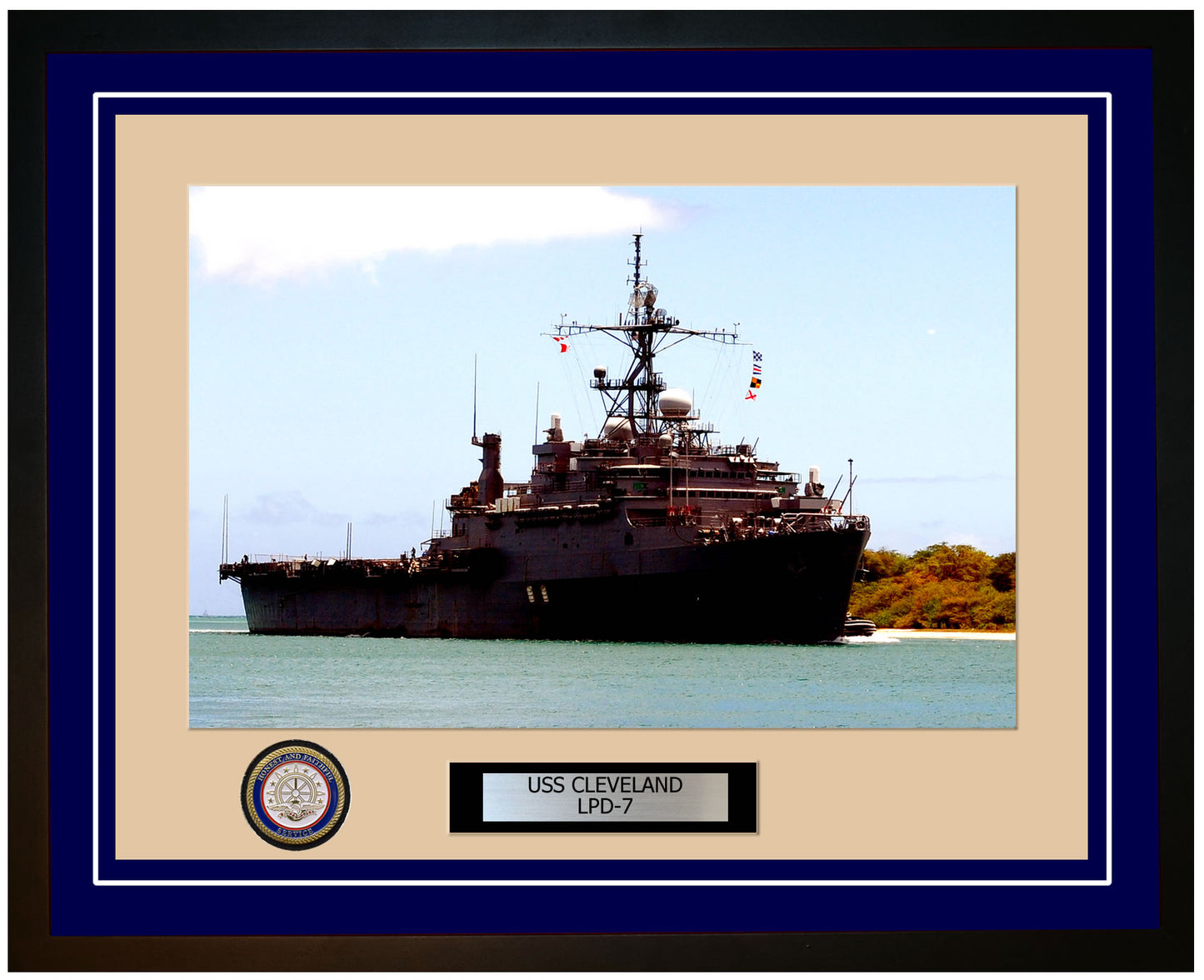 USS Cleveland LPD-7 Framed Navy Ship Photo Blue
